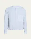 Giorgio Armani Men's Linen Nehru-collar Sport Shirt In Blue