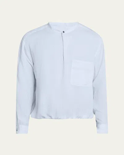 Giorgio Armani Men's Linen Nehru-collar Sport Shirt In Blue