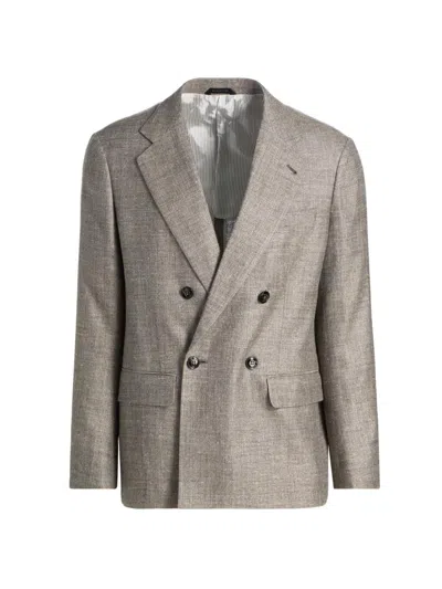 Giorgio Armani Double-breasted Linen Blend Blazer In Brown