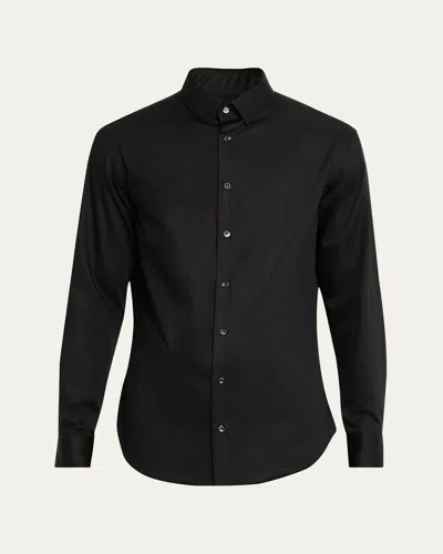 Giorgio Armani Men's Logan Piece-dyed Cotton Sport Shirt In Black