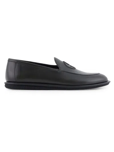 Giorgio Armani Men's Logo Vintage Leather Slip-on Loafers In Black