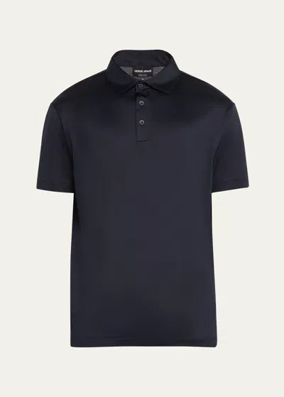 Giorgio Armani Men's Luxe Jersey Polo Shirt In Solid Dark Blue