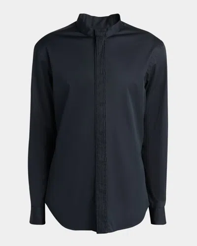 Giorgio Armani Men's Luxe Pleated Stripe Dress Shirt In Black