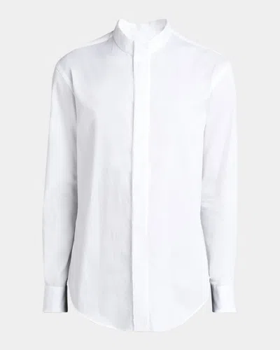 Giorgio Armani Men's Luxe Pleated Stripe Dress Shirt In White