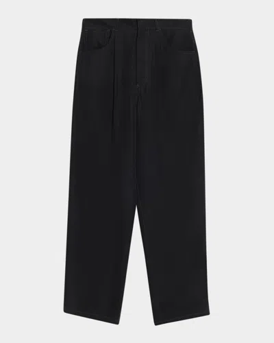 Giorgio Armani Men's Lyocell Relaxed-fit Pleated Trousers In Black