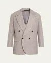 Giorgio Armani Double-breasted Textured Blazer In Solid Medium Grey