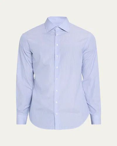 Giorgio Armani Men's Majesty Cotton Vertical Stripe Dress Shirt In Blue