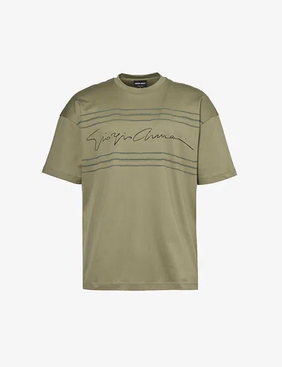 Giorgio Armani Mens Mastice Cursive Brand-print Cotton T-shirt