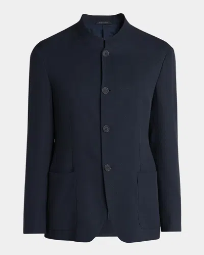 GIORGIO ARMANI MEN'S MICRO-CHEVRON CUPRO AND VISCOSE COLLARLESS SPORT COAT