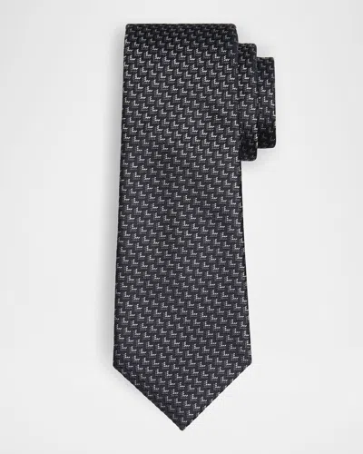 Giorgio Armani Men's Micro-chevron Silk Tie In Blue