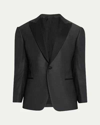 Giorgio Armani Men's Micro-dot Silk Peak Lapel Tuxedo In Gray