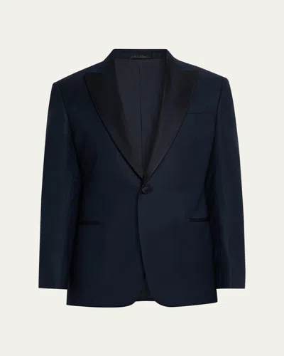 Giorgio Armani Men's Micro Geometric Satin Peak Lapel Tuxedo In Blue