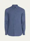 Giorgio Armani Men's Micro-houndstooth Sport Shirt In Solid Blue Navy