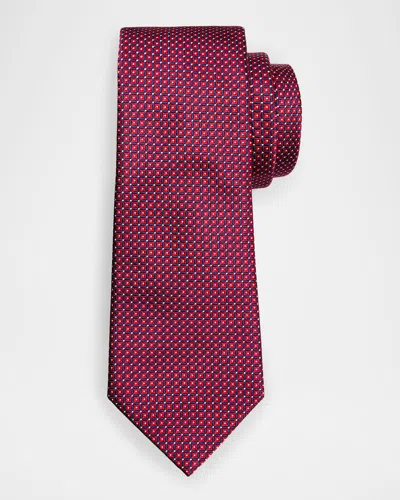Giorgio Armani Men's Micro-square Silk Tie In Red