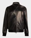 Giorgio Armani Men's Napa Leather Full-zip Bomber Jacket In Black