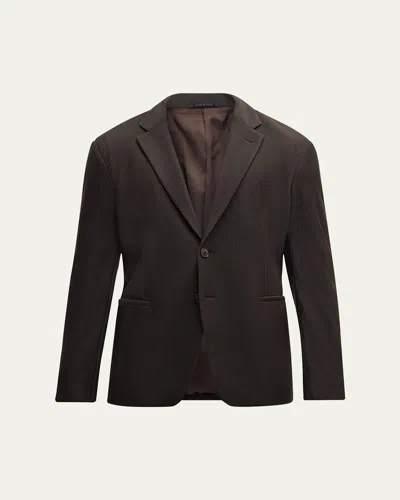 Giorgio Armani Men's Nylon Rice Stitch Two-button Blazer In Brown