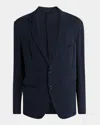Giorgio Armani Embroidered Cupro Blend Blazer With Notched Lapel In Dark Blue