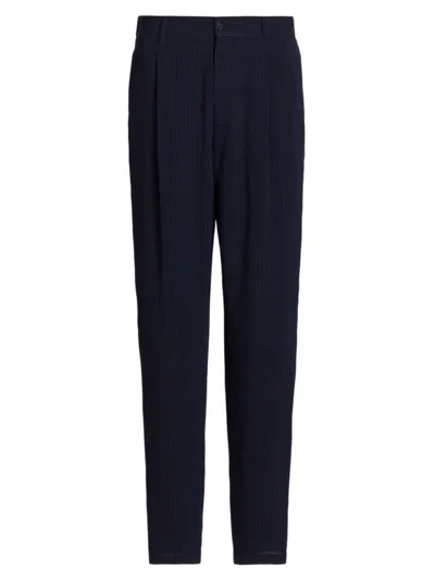 Giorgio Armani Men's Pinstriped Flat-front Trousers In Black Beauty