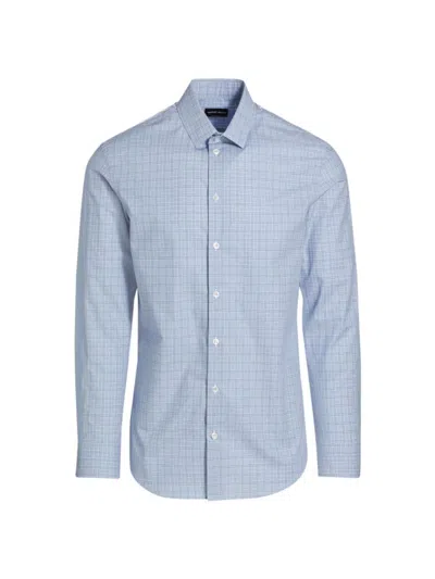 Giorgio Armani Men's Plaid Cotton Button-front Shirt In Blue
