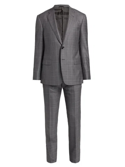 Giorgio Armani Men's Plaid Wool-blend Single-breasted Suit In Grey