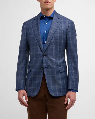 Giorgio Armani Men's Plaid Wool-cashmere Sport Coat In Solid Bright Blue