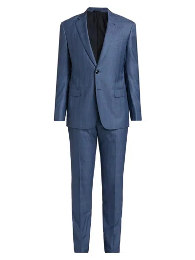 Giorgio Armani Men's Plaid Wool-silk Single-breasted Suit In Blue