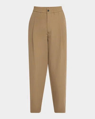 Giorgio Armani Men's Pleated Linen-cotton Trousers In Brown
