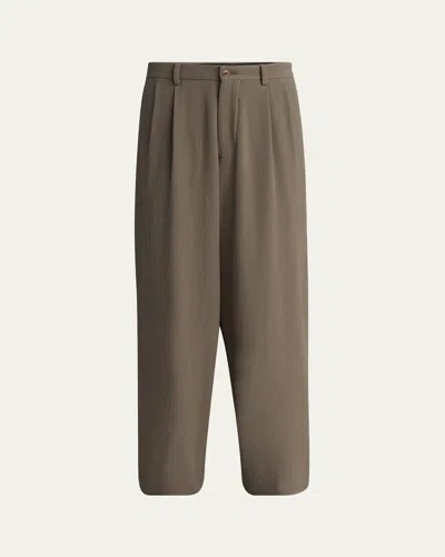 Giorgio Armani Men's Pleated Wool Stretch Seersucker Trousers In Brown