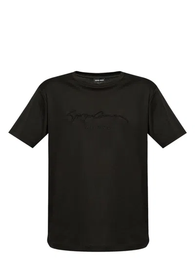 GIORGIO ARMANI MEN'S PURE COTTON INTERLOCK SIGNATURE LOGO T-SHIRT