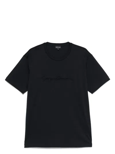 GIORGIO ARMANI MEN'S PURE COTTON INTERLOCK SIGNATURE LOGO T-SHIRT