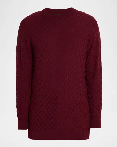 Giorgio Armani Men's Quadrant Knit Cashmere And Silk Crewneck Sweater In Red