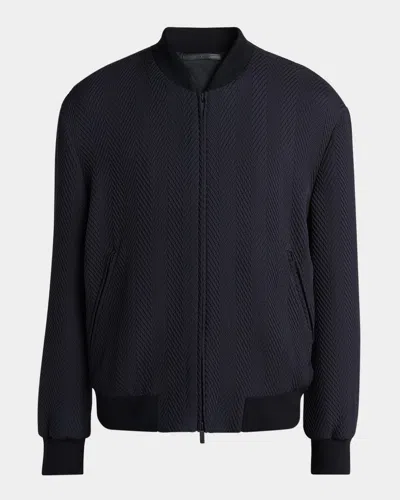 Giorgio Armani Men's Raised Chevron Bomber Jacket In Black