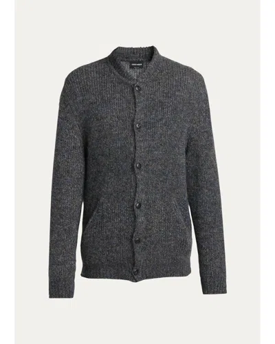 Giorgio Armani Men's Rib-knit Mohair-blend Cardigan In Gray