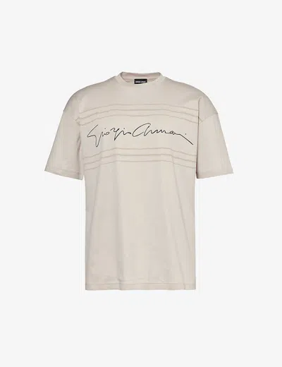 Giorgio Armani Mens Sabbia Cursive Brand-print Cotton T-shirt