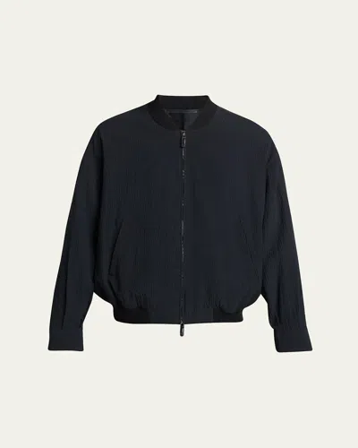Giorgio Armani Men's Seersucker Full-zip Bomber Jacket In Blue