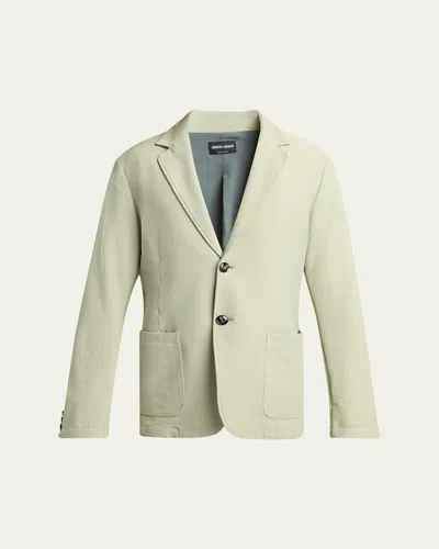 Giorgio Armani Men's Seersucker Patch-pocket Blazer In Green