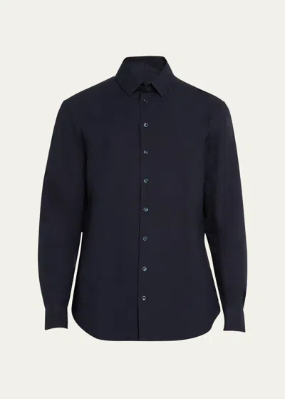 Giorgio Armani Men's Seersucker Sport Shirt In Solid Dark Blue