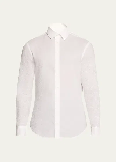 Giorgio Armani Men's Seersucker Sport Shirt In Solid White