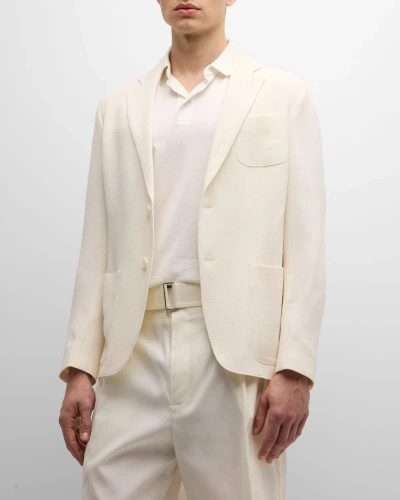 Giorgio Armani Men's Seersucker Suit Separate Jacket In Solid White