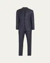 Giorgio Armani Manhattan Line Pinstriped Virgin-wool Single-breasted Suit In Solid Dark Blue