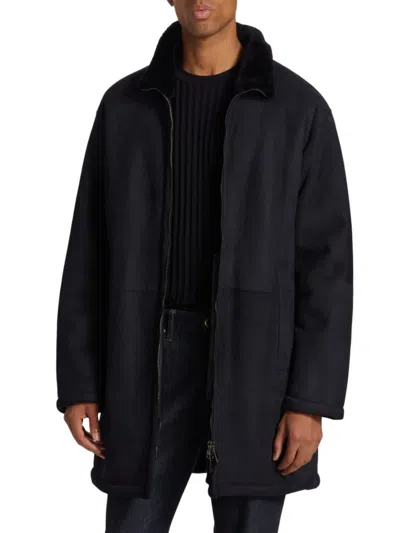Giorgio Armani Men's Shearling Zip Front Coat In Solid Blue