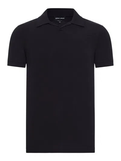 Giorgio Armani Asv Stretch Viscose Jersey Short-sleeved Polo Shirt In Black