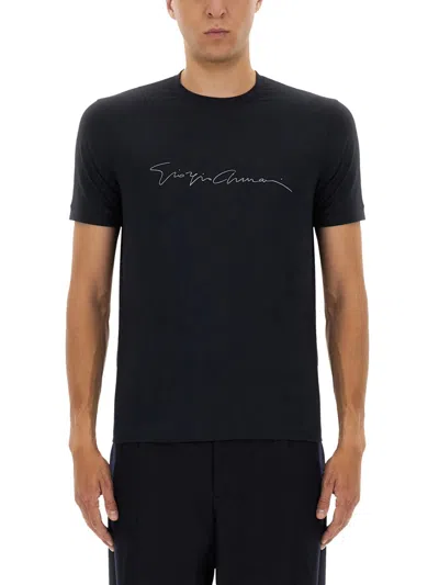 Giorgio Armani Men Signature Logo T-shirt In Blue
