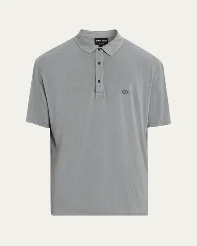 Giorgio Armani Men's Silk And Cotton Jersey Polo Shirt In Gray