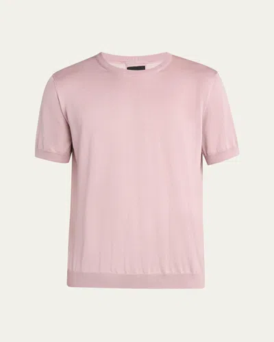 Giorgio Armani Men's Silk And Cotton Short-sleeve Crewneck Sweater In Sand
