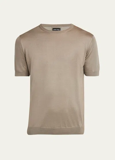 Giorgio Armani Men's Silk-cotton Crew T-shirt In Dark Blue
