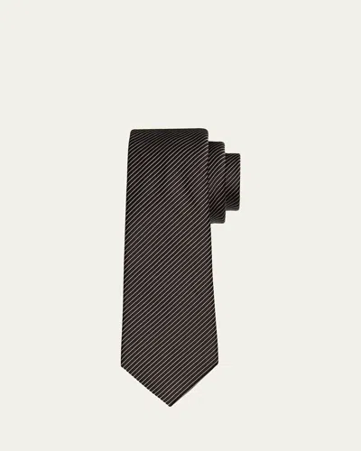 Giorgio Armani Men's Silk-cotton Diagonal Weave Tie In Brown