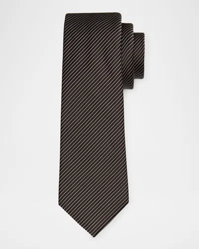 Giorgio Armani Men's Silk-cotton Diagonal Weave Tie In Gray