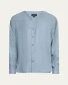 Giorgio Armani Men's Silk Denim Effect Button-down Shirt In Blue