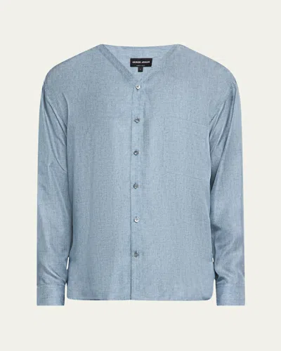 Giorgio Armani Men's Silk Denim Effect Button-down Shirt In Blue